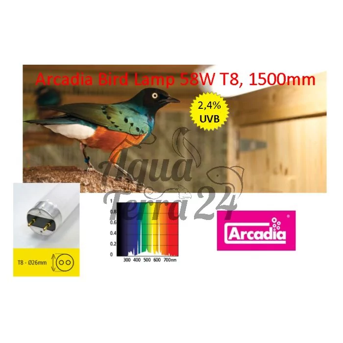 für €14,68 / Arcadia Bird Lamp 8-58W, Vogellampe Leuchtstoffröhre für Vögel mit UVB, T8, T5