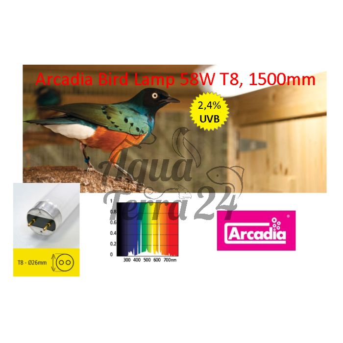Arcadia Bird Lamp T8 58W, Vogellampe, Leuchtstoffröhre für Vögel mit UVB 2,4%
